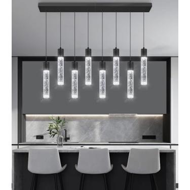 Imagem de dolria Lustres De Cristal Modernos De 8 Luzes Para Ilha De Cozinha Luminária Pendente Para Sala De Jantar Luz De Teto Led Para Corredor Foyer 6000K Preto