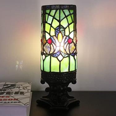 Imagem de SYETL Pequena Luminária De Mesa Tiffany Mini Luminária De Mesa De Vidro Colorido Luminária De Mesa Memory Sympathy Com Cúpula Cilíndrica (Estilo Green Liaison)