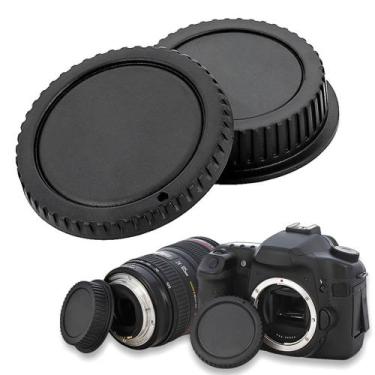 Imagem de Kit Tampa Traseira Lente + Tampinha Frontal Corpo Câmeras Canon Sem Lo