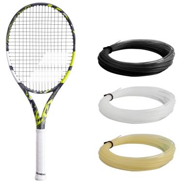 Imagem de Babolat Raquete de tênis Pure Aero Team – amarrada com 16 g branco Babolat Syn Gut em tensão média (aderência de 11,2 cm)