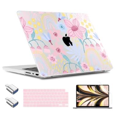 Imagem de TWOLSKOO Capa para M3 MacBook Pro de 14 polegadas 2024 2023 2021 A2918 A2992 A2779 M2 A2442 M1 Pro Max Chip, capa rígida de plástico, capa de teclado, adaptador tipo C e protetor de tela, mola floral