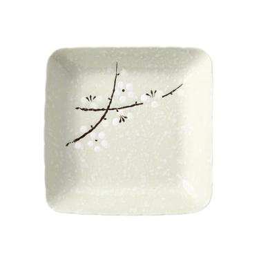 Imagem de Utensílios de mesa de cerâmica pintados à mão em flor de ameixa em estilo japonês criativo, prato quadrado de arroz de 18 cm para hotel doméstico - prato de quatro padrões de 18 cm - verde claro