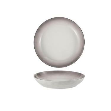 Imagem de Conjunto de tigela e prato de cerâmica minimalista e personalizado, conjunto de prato e tigela de restaurante doméstico - prato fundo amassado à mão de 20 cm - mudança gradual de cinza