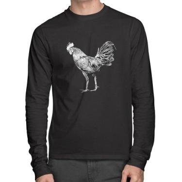 Imagem de Camiseta Algodão Galo Desenho Manga Longa - Foca na Moda, Preto, P