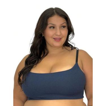 Imagem de Sutiã Plus Size Tecido Canelado Top Grande Felícia - Naka Modas, Azul 
