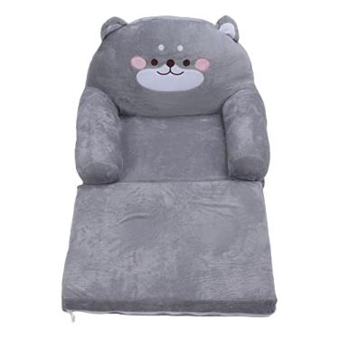 Imagem de Kids Sofa Cartoon Grey Dog Style Dobrável Wide Handle Soft Respirável Toddler Chair para Leitura Relaxante Sleeping Fabric Sponge (2 Nível)