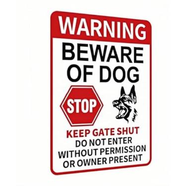 Imagem de Carastora Placa engraçada "Cuidado com o cachorro": aviso, não invadir, manter o portão fechado, não entrar sem permissão, placa de alumínio de 20 x 30 cm, perfeita para decoração de quintal, cerca e