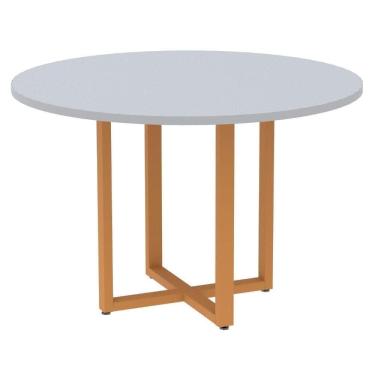 Imagem de Mesa De Reunião Redonda P25 Pandin 110 Cm (largura) Tampo Mdp Cinza Pé Aço Tubular Laranja