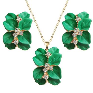 Imagem de Navachi Conjunto de brincos e pingente de colar com pingente de colar e brincos de cristal branco multicoloridos banhados a ouro 18 k, Metal Pedra, Cristal