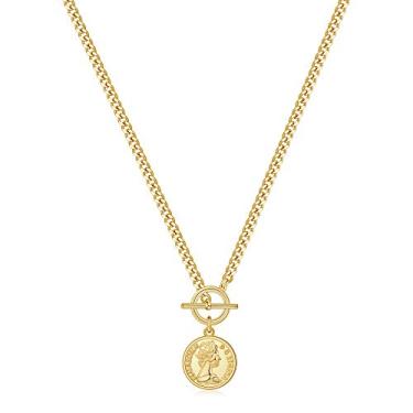 Imagem de Colares de Moedas para Mulheres, Banhado a Ouro 14 quilates, Vintage Evil Eye Rainha Elizabeth Abelha Sol e Lua, Colar de Corrente Gargantilha Retrô Colares de Moedas em Camadas de Ouro para Mulheres Jóias Minimalistas Dourado