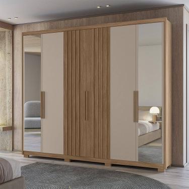 Imagem de Guarda Roupa Roupeiro Araguaia 6 Portas 4 Gavetas com Espelho Carvalho Fendy Moval