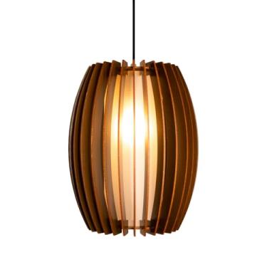 Imagem de Luminária Lustre Pendente Vazado Aletado MDF Madeira Rustico (café)