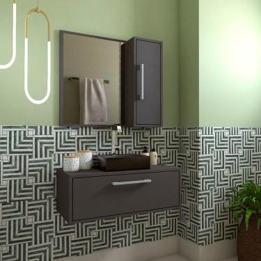 Imagem de Conjunto de Gabinete com Cuba Preta e Armário de Banheiro com Espelho Alice 2 pt Grafite