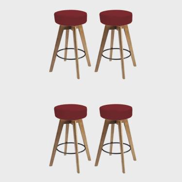 Imagem de Kit 04 Banqueta Alta Redonda Giratória Elsa Madeira Balcão Bistrô Cozinha Suede Vermelho - Ahz Móveis
