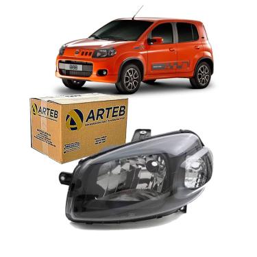 Imagem de Farol H4 Mascara Negra Novo Lado Esquerdo Arteb Fiat Uno 2010 A 2014