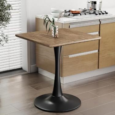 Imagem de Mesa quadrada de nogueira tulipa para mesa de jantar pequena de 61 cm com base de pedestal de metal para cozinha, mesa moderna de meados do século com cantos redondos para sala de estar, café e