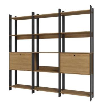 Imagem de Kit 3 Estantes para Livros 2 Portas 15 Prateleiras Estilo Industrial L