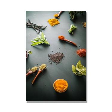 Imagem de Arte de parede colorida em tela para especiarias e colher de tempero | Decoração de cozinha vintage | Arte moderna para casa e sala de jantar (especiarias mistas 49). 60 x 90 cm - 23,7 x 35,5 pol sem