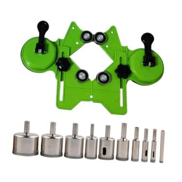 Imagem de Gralara de bit do núcleo do localizador de soco ajustável fácil de usar o suporte de ferramentas de posição portátil para cerâmica de telha de, Verde, Ventosa Dupla