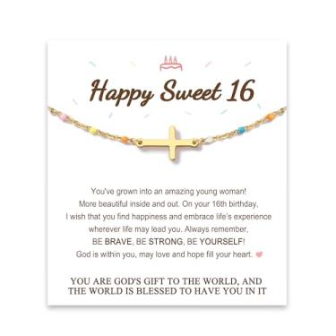 Imagem de Tarsus Presentes de aniversário para mulheres, adolescentes, You are God's Gift to The World, pulseira de cruz de aniversário para amiga, irmã, filha, neta, sobrinha..., average, Sem Pedra Preciosa