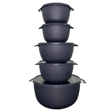 Imagem de Kit 5 Potes Plastico Redondos Bowl Livre Bpa 3 Tamanhos, Vasilha com Tampa (Preto)