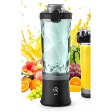 Imagem de Liquidificador portátil, máquina de suco de tamanho pessoal de 600 ml, liquidificador de smoothie com seis lâminas, copo de suco recarregável por USB para viagens, academia, ao ar livre e casa (preto)