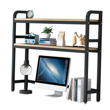 Imagem de Estante organizadora de mesa ajustável de metal – Estante multiuso de 2 andares, estante de mesa para mesa de computador, rack de armazenamento de livros vintage aberto para escritório, para CD de