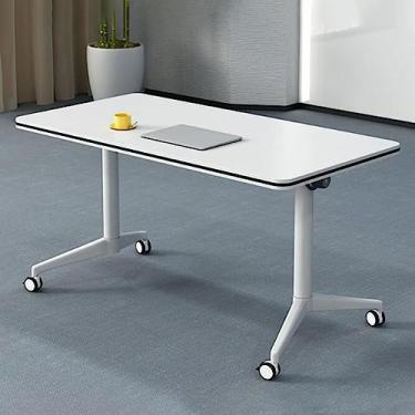 Imagem de LILINWAN Mesas de reunião dobráveis mesa de treinamento móvel flip top com rodas bloqueáveis mesa portátil branca para escritório em casa (tamanho: 140 * 40 * 75 cm) (160 * 60 * 75 cm) (180 * 40 * 75