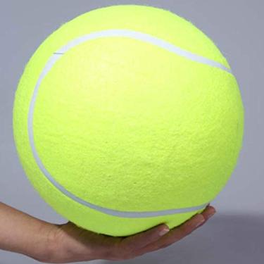 Imagem de Bola de tênis para mastigar animais de estimação design espesso de borracha de alta qualidade tamanho grande 24 cm de diâmetro para esportes ao ar livre cães de praia (amarelo)