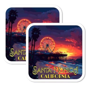 Imagem de Ímãs de Santa Monica Califórnia 10 cm pacote com 2 - Ímãs de viagem decorativos de vinil forte para geladeira armário cozinha escritório - fofa divertida estética legal durável e lembrança de longa
