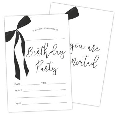 Imagem de Convite de aniversário feminino, convite de festa de aniversário de laço preto, preencha o convite com envelopes, 20 cartões com 20 envelopes, lembrancinha e decoração de festa de aniversário (10 x 15