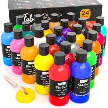 Imagem de Nicpro Tinta de tecido permanente de 24 cores (240 ml, 250 ml) Tinta de tecido macio para roupas, tinta têxtil não tóxica para artesanato, camisetas, sapatos jeans bolsas de lona para crianças e