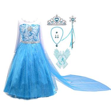 Imagem de Lito Angels Fantasia de princesa para meninas vestido de rainha da neve fantasia de Natal de Halloween com acessórios, Style E (Detachable Train), 4T/5T