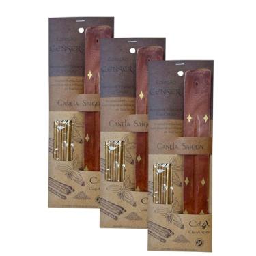 Imagem de Kit com 3 Incensos Naturais e Artesanais Vareta Ouro Censer Canela Saigon