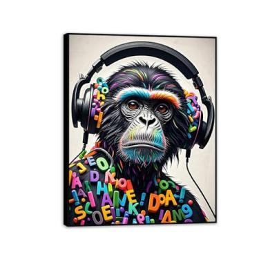 Imagem de Macaco gorila animal pintura inspiradora imagens pôsteres impressões arte macaco legal pôster colorido banksy lona arte de parede para sala de estar escritório decoração de parede 65 x 50 cm