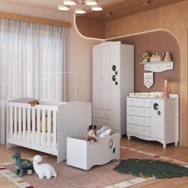 Imagem de Conjunto Quarto de Bebê com Berço, Cômoda, Guarda-roupa, Prateleira e 
