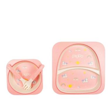 Imagem de Kit Prato, Bowl e Talher Fibra de Bambu  Pippo, Rosa
