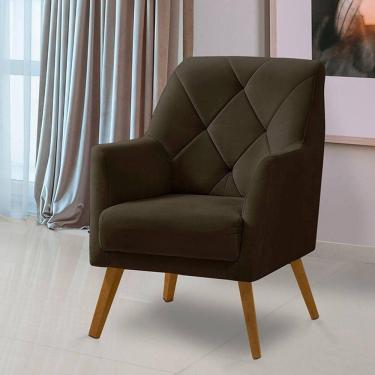 Imagem de Poltrona Decorativa Bordada Magali Veludo Marrom Lansofbr