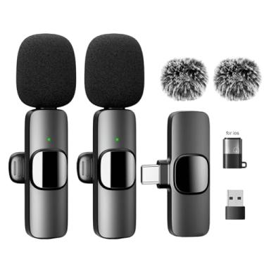 Imagem de Microfone De Lapela Sem Fio | Microfone Sem Fio 2 em 1 para Smartphones - Equipamento Com Redução De Ruído E Receptor Compacto Para Computador, Celular E Notebook
