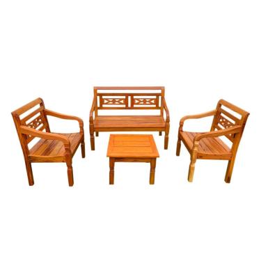 Imagem de Kit Jogo De Banco 4 Lugares Com Mesa De Centro Madeira De Demolição Modelo Flor Sudeste Rústico