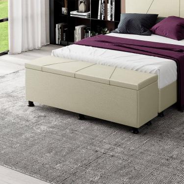 Imagem de Baú Sapateira Estofada Casal Queen Size 160 Cm Júpiter Corino Skybox Bege