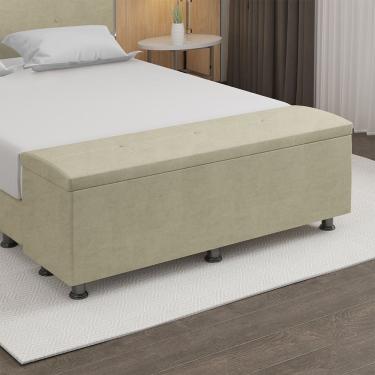 Imagem de Baú Sapateira Estofada Casal King Size 195 Cm Terra Veludo Skybox Bege