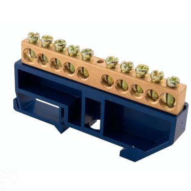 Imagem de Barramento Terra Din 10 Ligações Tramontina Com Suporte Azul Tramontina