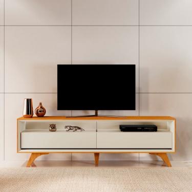 Imagem de Rack Para Tv Até 75 Polegadas 2 Gavetas 180 Com Led Fita Austria Naturalle/off White