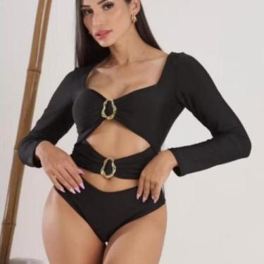 Imagem de Blusa BODY MANGA LONGA COM ARGOLAS FIVELA DOURADAS SUPLEX MODA FEMININ