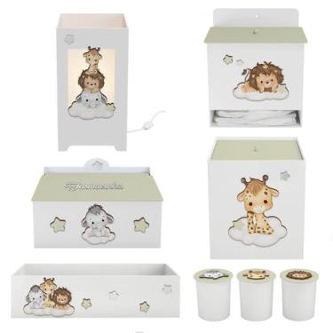 Imagem de Kit Higiene Mdf 8 peças Decoração Bebê Safari Baby Nuvem - Neném na Nu