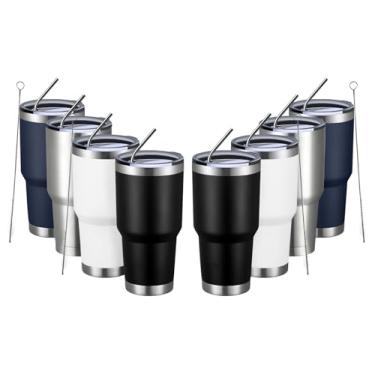 Imagem de MEWAY Caneca de viagem com isolamento a vácuo de parede dupla de 850 g, copo de aço inoxidável com tampa, copo de café isolado durável revestido com pó para bebidas frias e quentes (MIX, 8 unidades)