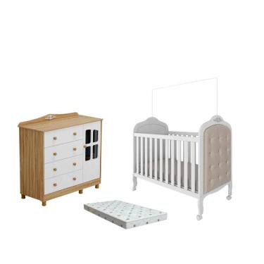 Imagem de Quarto Bebe Berço e Cômoda MDF Dorabelly Provençal + Colchão