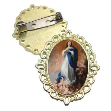 Imagem de Broche Dourado Nossa Senhora da Conceição Terno Noivo lapela Qualidade