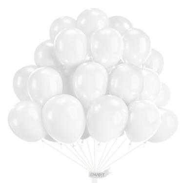 Imagem de EMART 100 Balões Brancos De 30 Cm Com Fita, Látex Hélio, Qualidade Para Aniversário, Casamento, Chá Bebê, Formatura, Decoração Natal